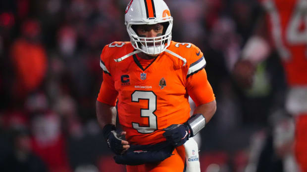 Denver Broncos quarterback Russell Wilson (3) before the game against the New England Patriots at Empower Field at Mile High.
